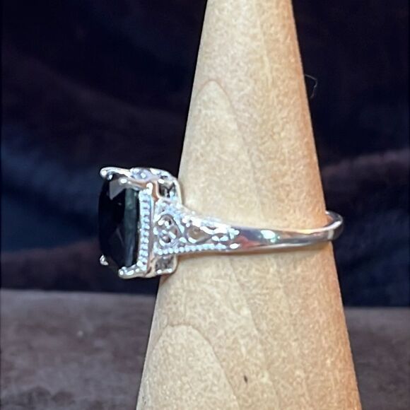 Australian Black Tourmaline Solitaire Ring in Sterling Silver sz7 NWT - Picture 4 of 14